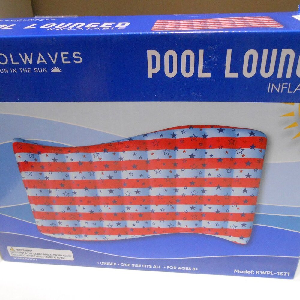 NEW KOOLWAVES INFLATABLE POOL LOUNGER 72" PATRIOTIC JULY 4TH STARS BOX DAMAGE